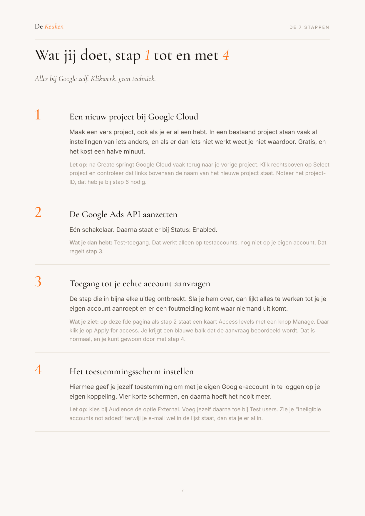 Blad 3: de eerste 4 stappen